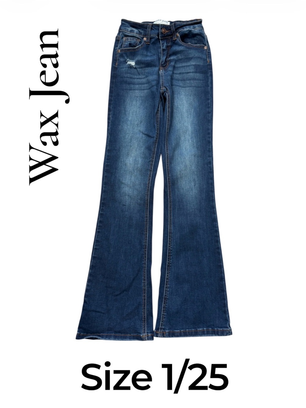Wax Jean Dark Wash Distressed Bootcut Flare Jeans Women Juniors Size 1 / 25